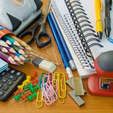 School supplies flat lay